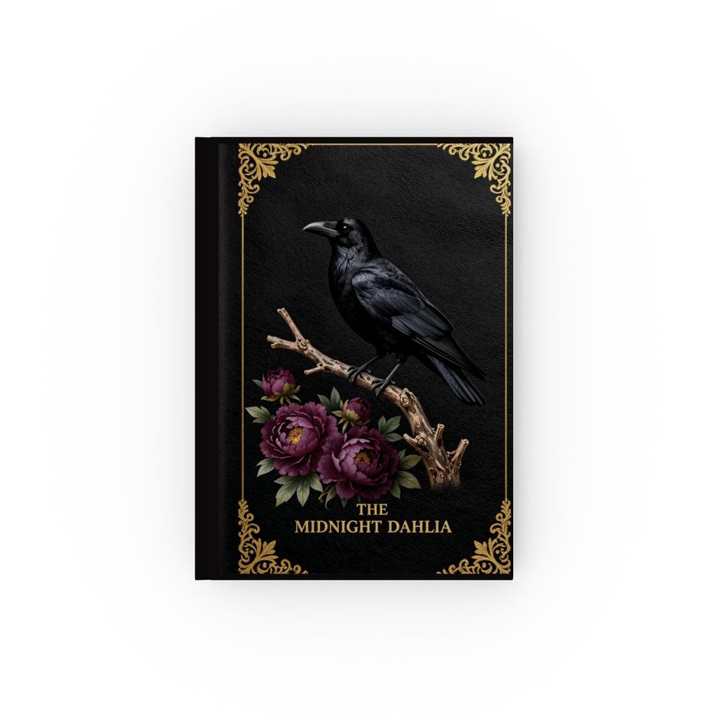 Midnight Dahlia Raven Hardback Blank Journal — Gothic Floral Notebook