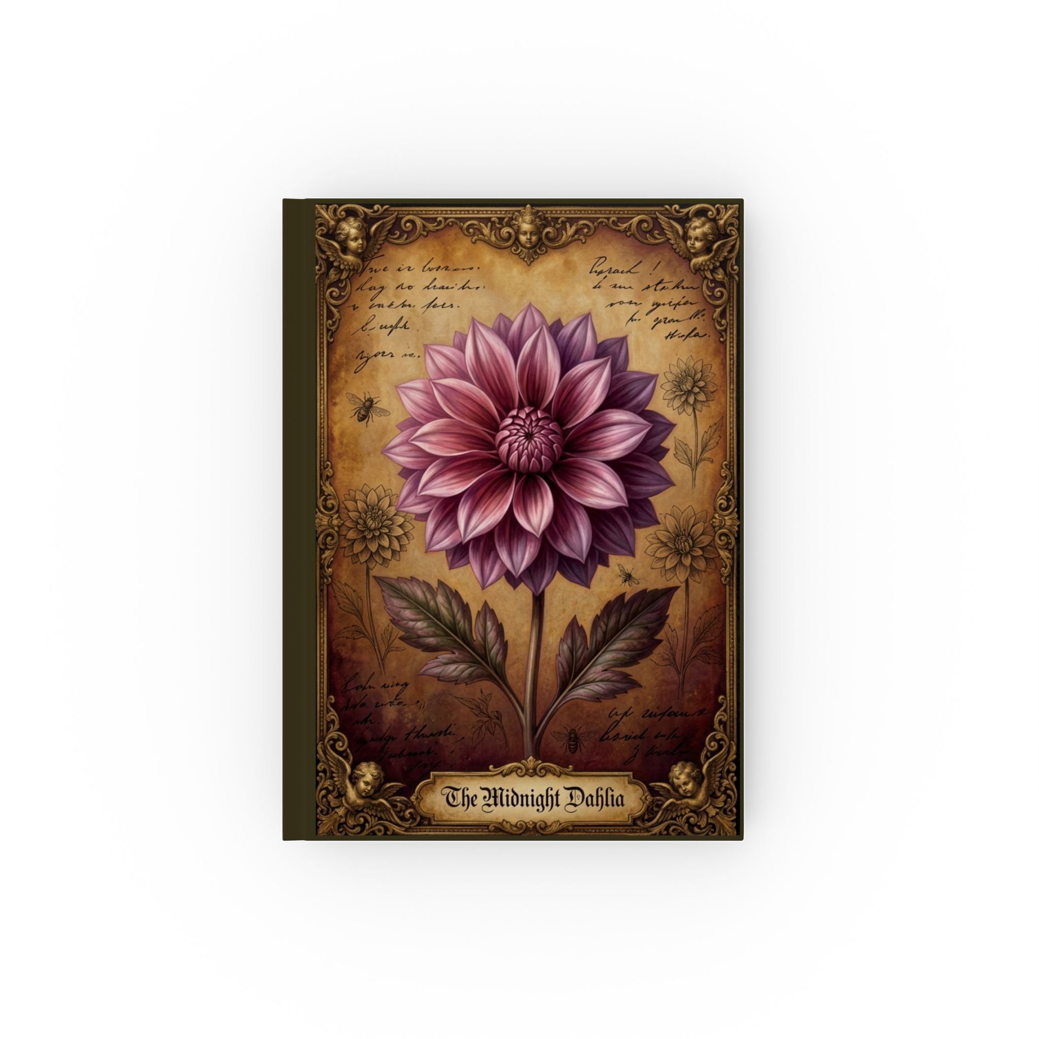 Hardcover Journal — The Midnight Dahlia Floral Notebook (Vintage Botanical Writing Diary)