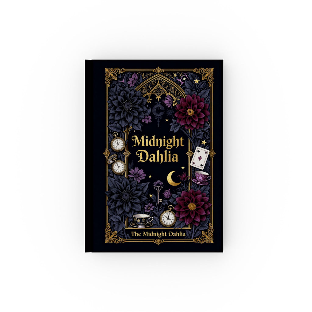 Midnight Dahlia Hardback Journal — Floral Gothic Notebook with Moon, Pocket Watch & Tarot Cards
